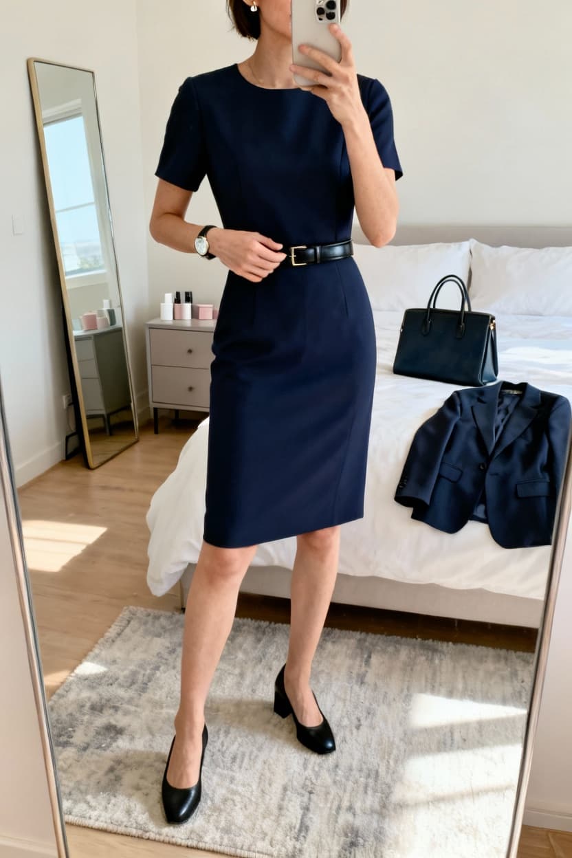 Tailored Short-Sleeve Shift Dress