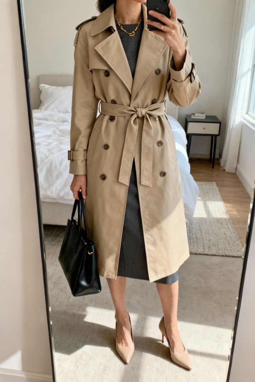 Classic Trench Coat in Neutral Beige