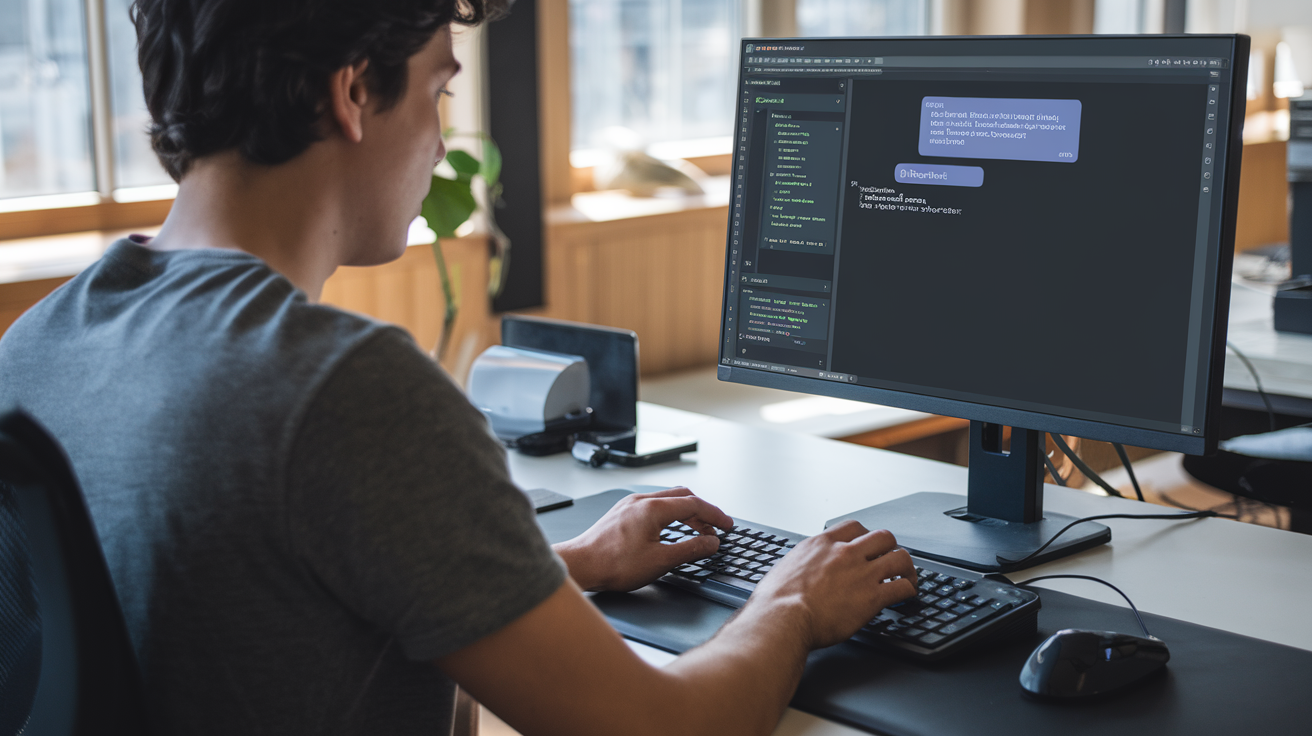 Desk setup showing three monitors running different AI interfaces simultaneously