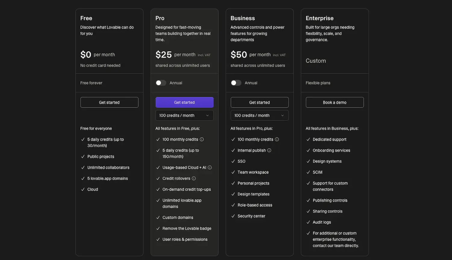 lovable pricing plans