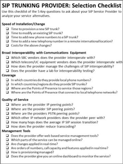 SIP Trunking Provider - Selection Checklist